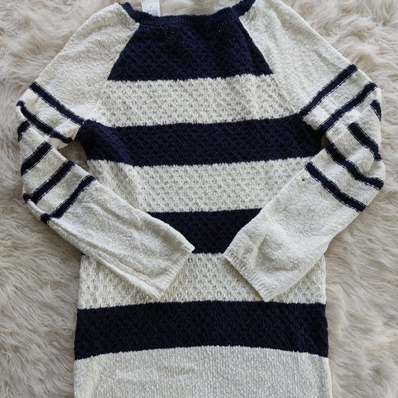 Ann Taylor Loft Women's 100% Cotton Navy Stripped Roll Up Sleeve Sweatshirt S - Picture 3 of 9